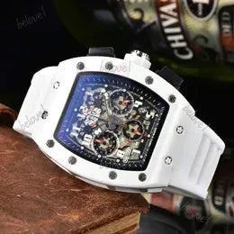 Luxury Quartz Chronograph Swiss Men's Wristwatch with Iced Out Hip Hop Rubber Strap