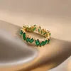 French Vintage 925 Silver Gold Fill Princess Cut Emerald CZ Wedding Ring