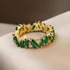 French Vintage 925 Silver Gold Fill Princess Cut Emerald CZ Wedding Ring