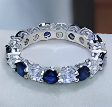 Sterling Silver Blue Sapphire CZ Engagement Ring - Bridal Wedding Band