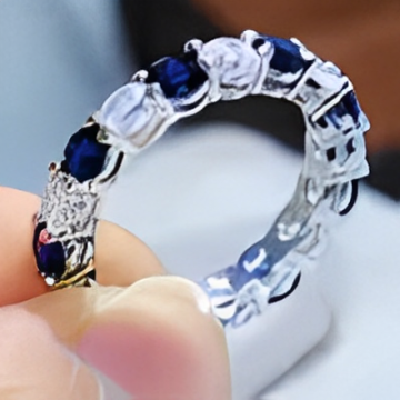 Sterling Silver Blue Sapphire CZ Engagement Ring - Bridal Wedding Band