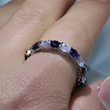 Sterling Silver Blue Sapphire CZ Engagement Ring - Bridal Wedding Band