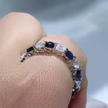 Sterling Silver Blue Sapphire CZ Engagement Ring - Bridal Wedding Band