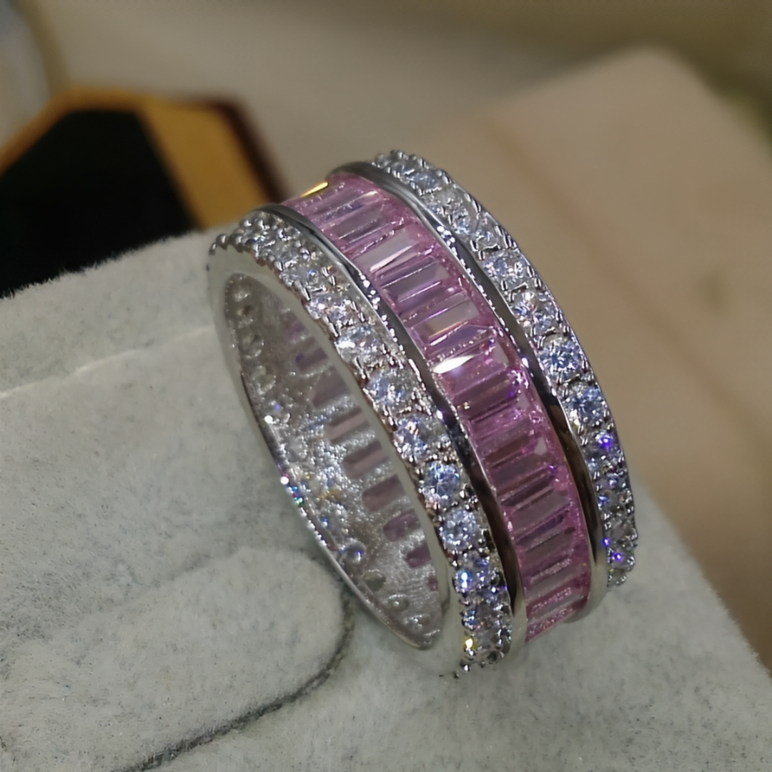 "Luxury Pink Sapphire Princess Cut Band in 925 Silver"