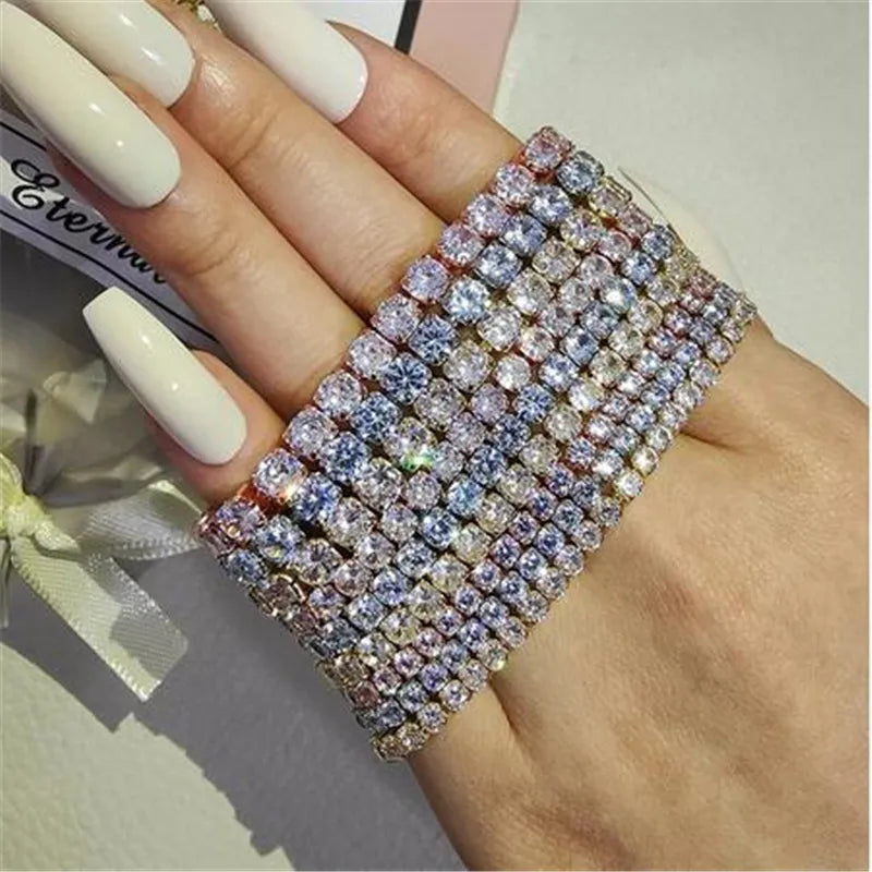 925 Sterling Silver Tennis Bracelet for Women, 3mm/4mm/5mm CZ Cubic Zirconia Bangle, 17cm/19cm, Wedding Fashion Jewelry,